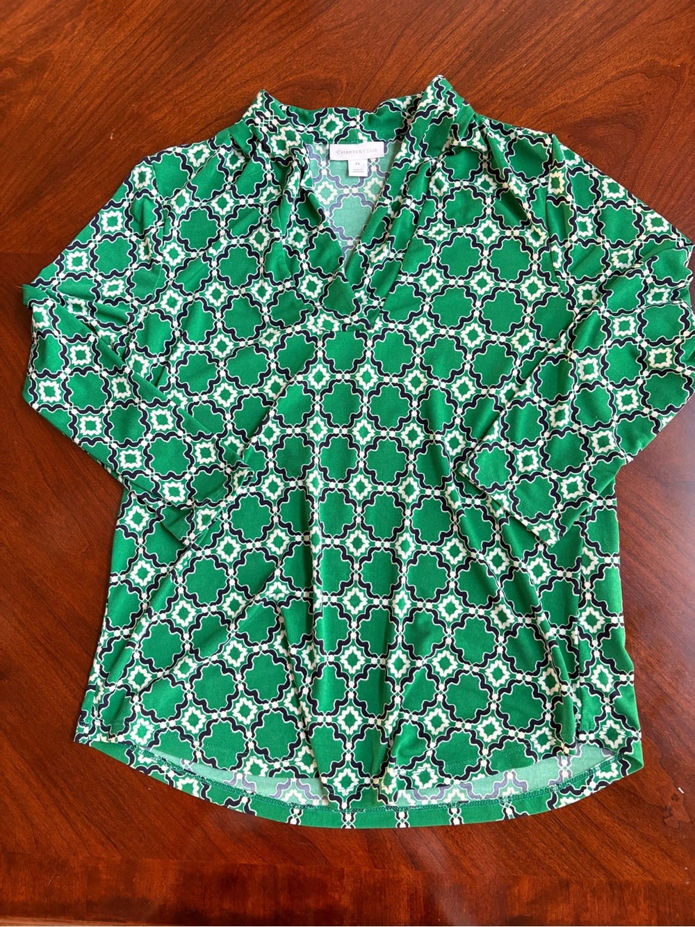 Women’s Charter Club PS Geometric Green Pattern Shirt